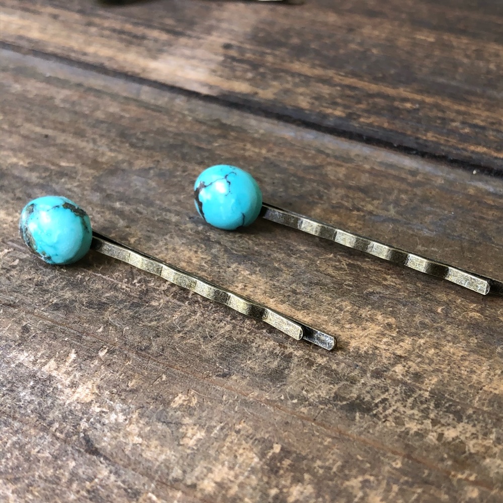 Turquoise Gemstone Hair Accessory - Bobby Pins - Picture 3 of 8